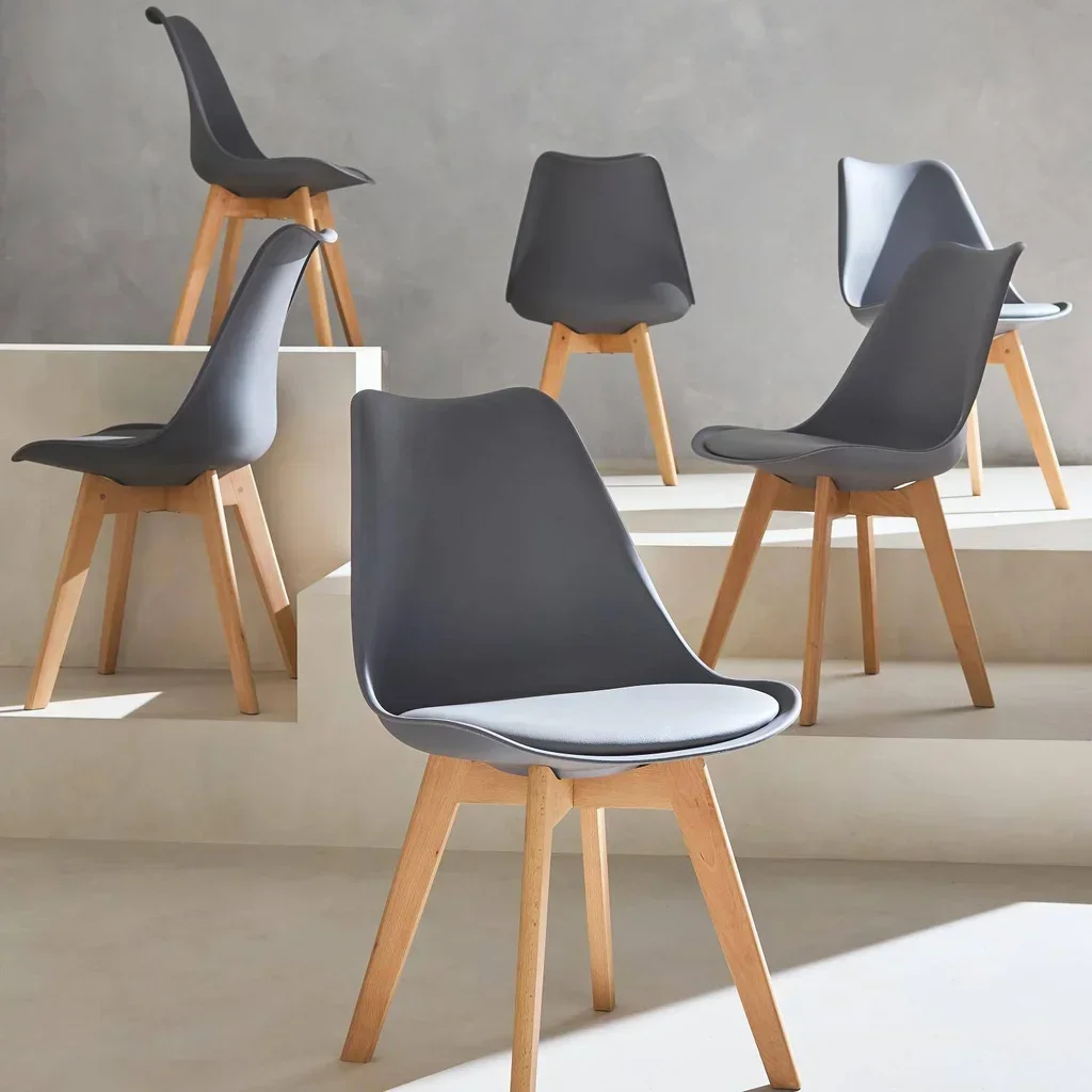 Lot 6 chaises scandinaves bois hêtre massif design épuré Nils