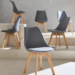 Lot 6 chaises scandinaves bois hêtre massif design épuré Nils