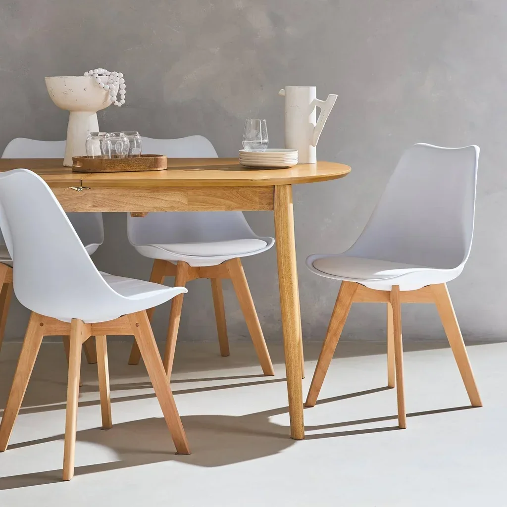 Lot 6 chaises scandinaves hêtre massif coussinées - Collection Nils
