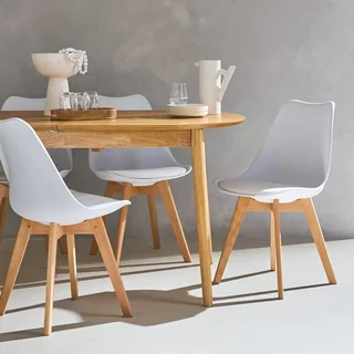 Lot 6 chaises scandinaves hêtre massif coussinées - Collection Nils