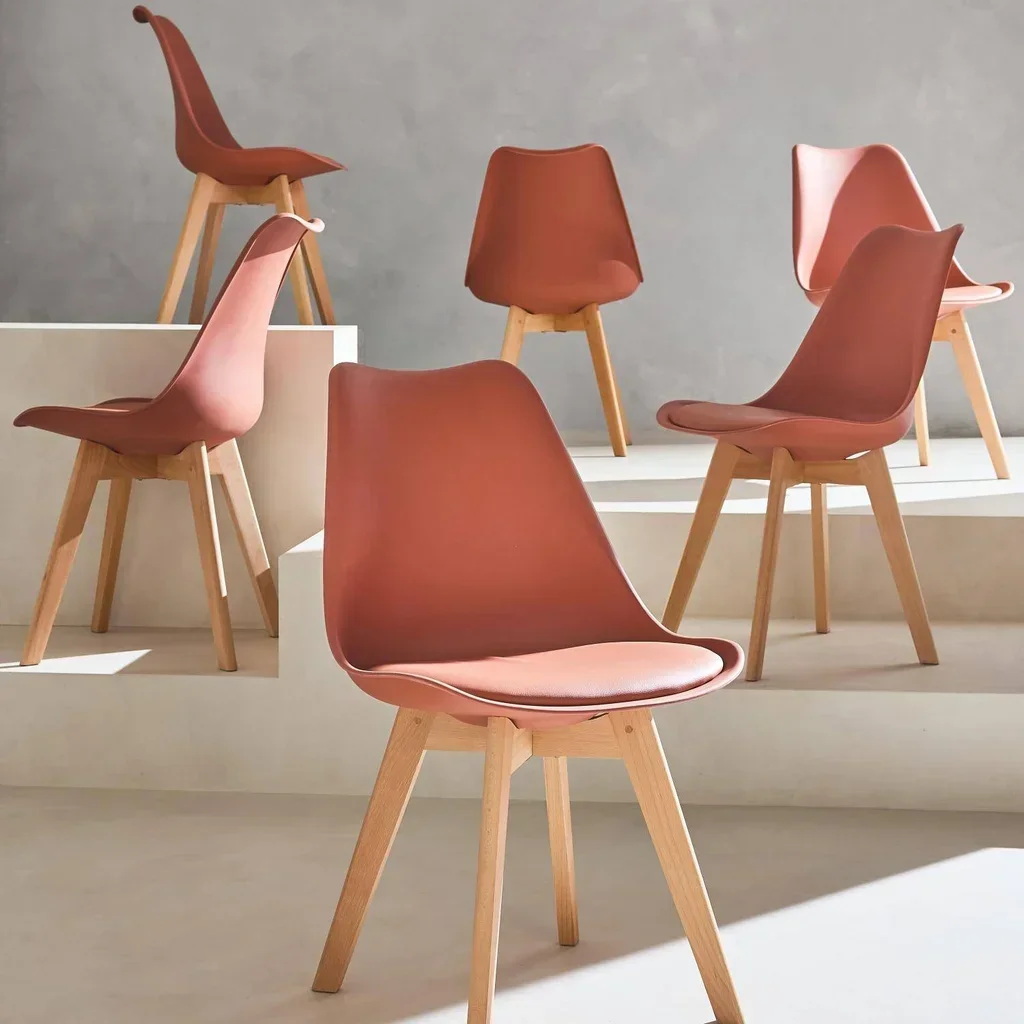 Lot de 6 chaises scandinaves hêtre massif avec coussin - Collection Nils