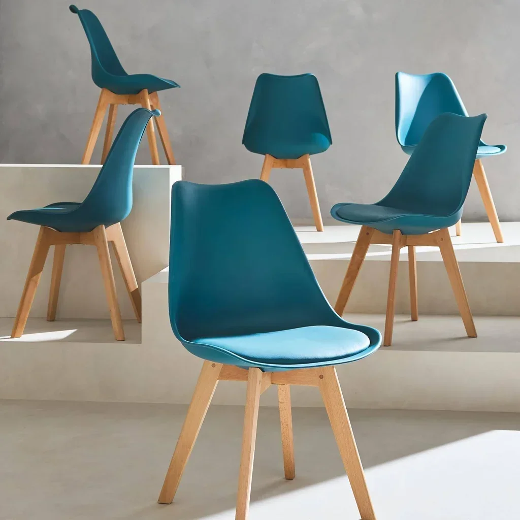 Lot de 6 chaises scandinaves bois hêtre massif coussin intégré design épuré
