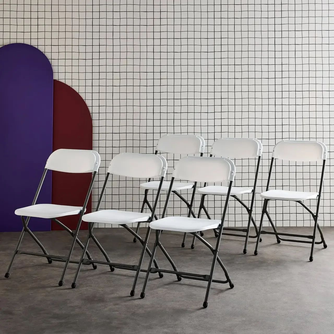 Lot 6 chaises pliantes acier blanches salle d'attente réception événement