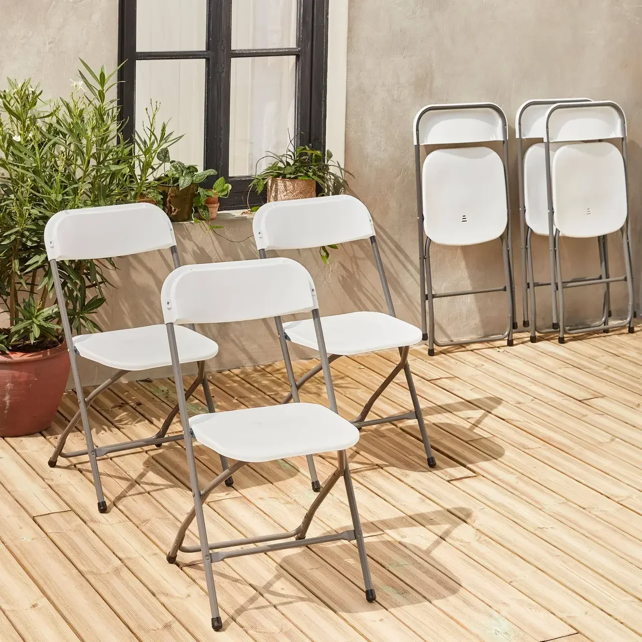Lot 6 chaises pliantes acier blanches salle d'attente réception événement