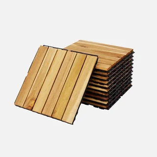 Conjunto 9 lajes deck madeira acácia 30x30 cm ripas lineares piso exterior jardim varanda