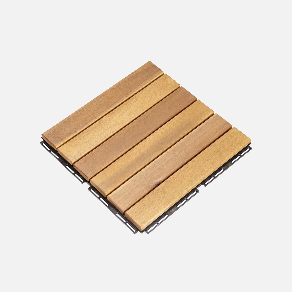 Lot 9 dalles terrasse bois acacia 30x30 cm motif lattes linéaires