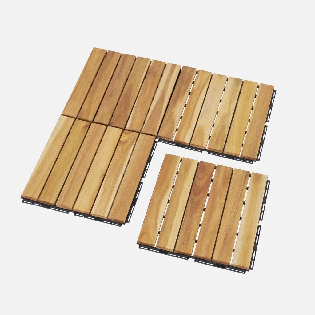 Conjunto 9 lajes deck madeira acácia 30x30 cm ripas lineares piso exterior jardim varanda