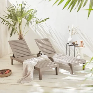 Lot 2 bains de soleil plastique réglables dossier inclinable Pia