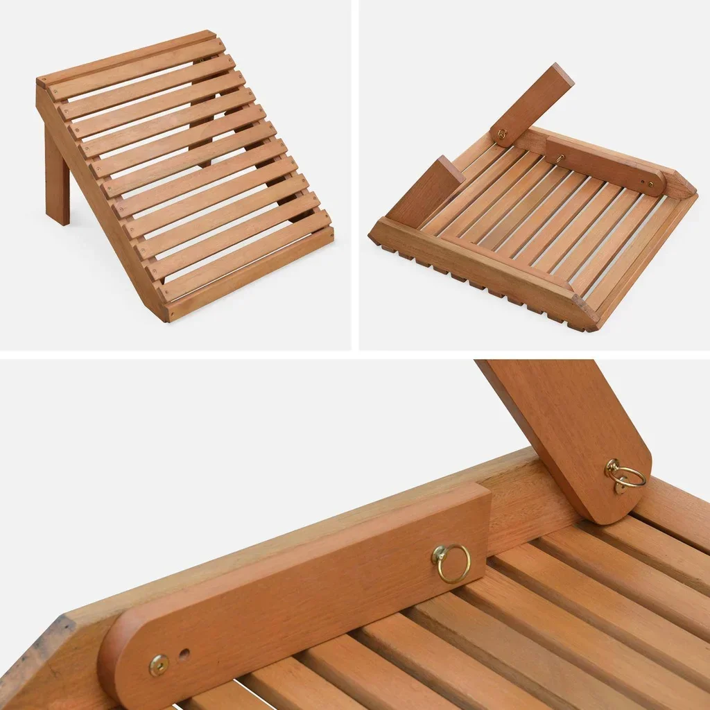 Lot 2 fauteuils jardin eucalyptus Adirondack repose-pieds intégré vintage terrasse