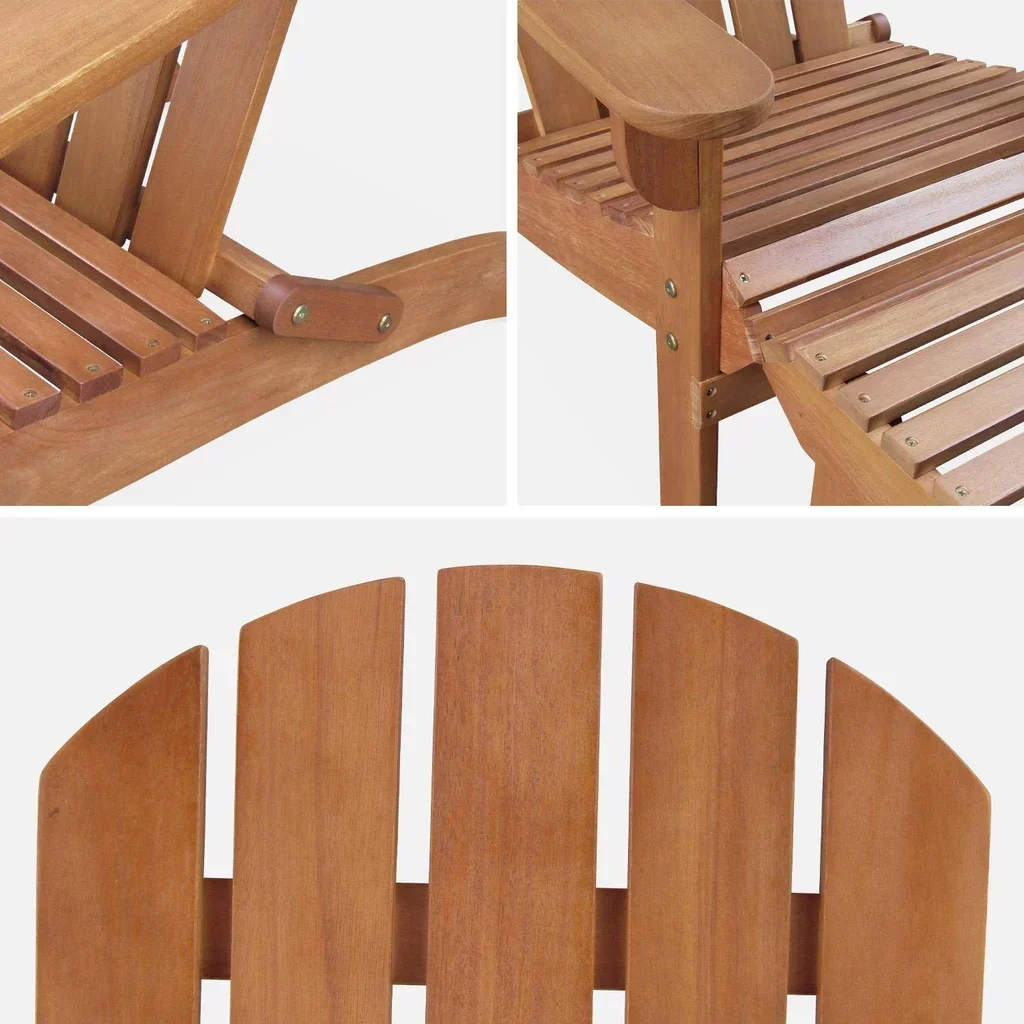 Lot 2 fauteuils jardin eucalyptus Adirondack repose-pieds intégré vintage terrasse