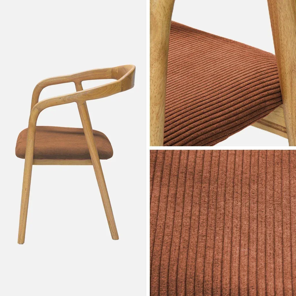 Set di 2 poltrone retrò legno hevea velluto a coste Sara
