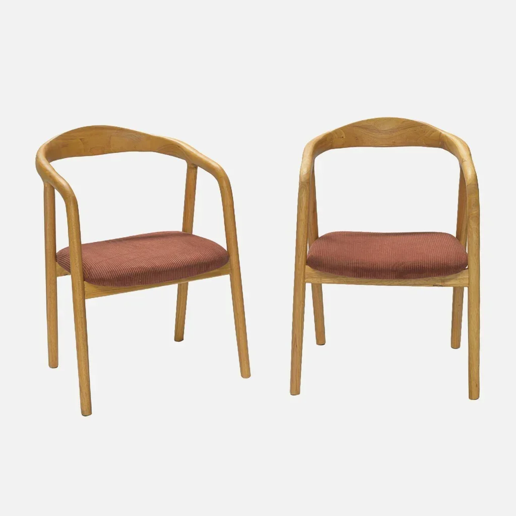 Set di 2 poltrone retrò legno hevea velluto a coste Sara