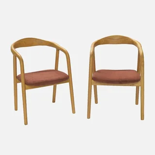Set di 2 poltrone retrò legno hevea velluto a coste Sara