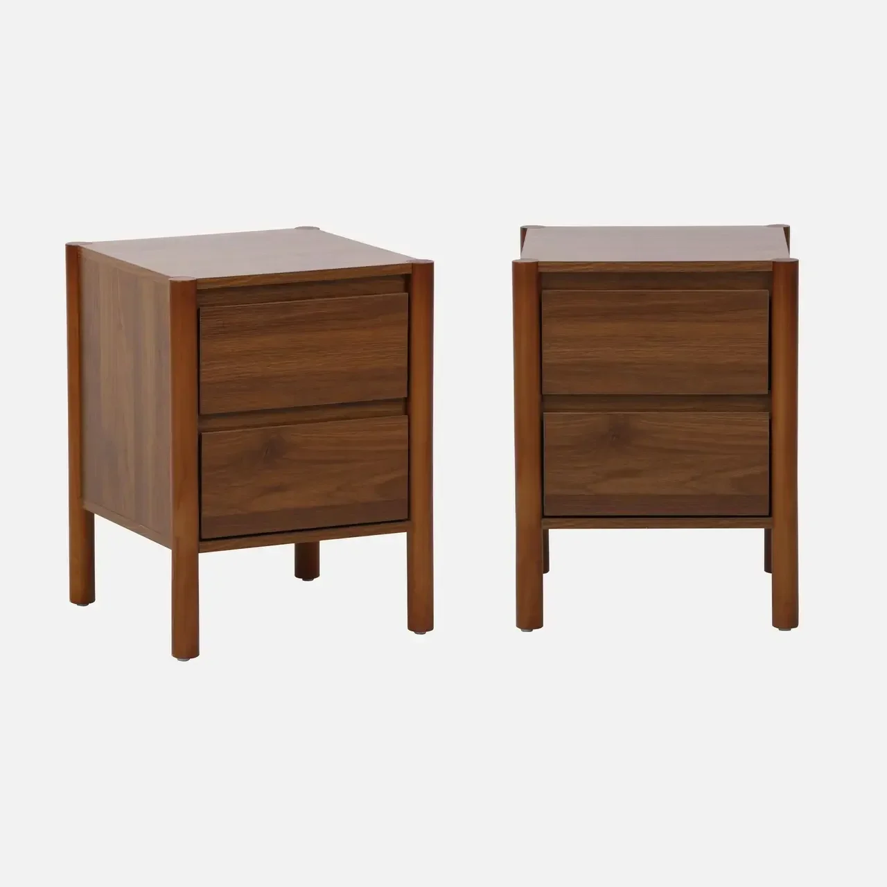 2er Set Nachttische Nussbaum Holz 2 Schubladen Zeitloses Design Harmony 42x42x55cm