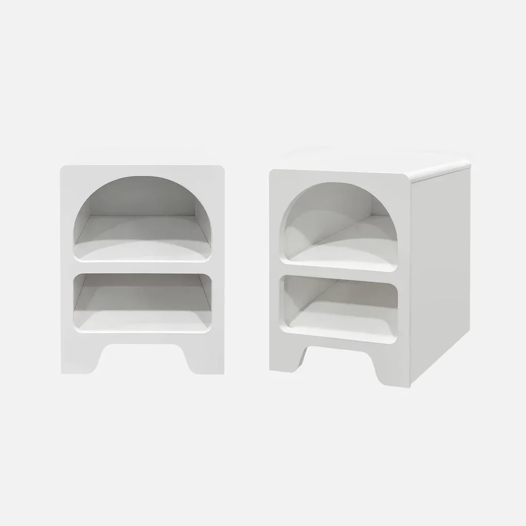 Set 2 Comodini in Legno Massello con Doppio Ripiano Aperto Thessa