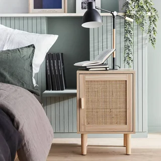 2 tables de nuit cannage rotin naturel avec rangement porte