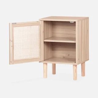 2 tables de nuit cannage rotin naturel avec rangement porte