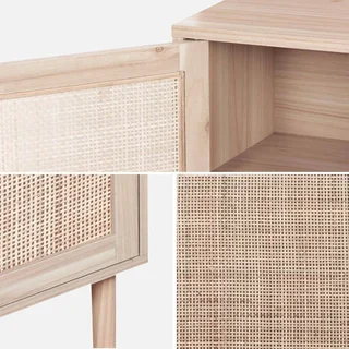 2 tables de nuit cannage rotin naturel avec rangement porte