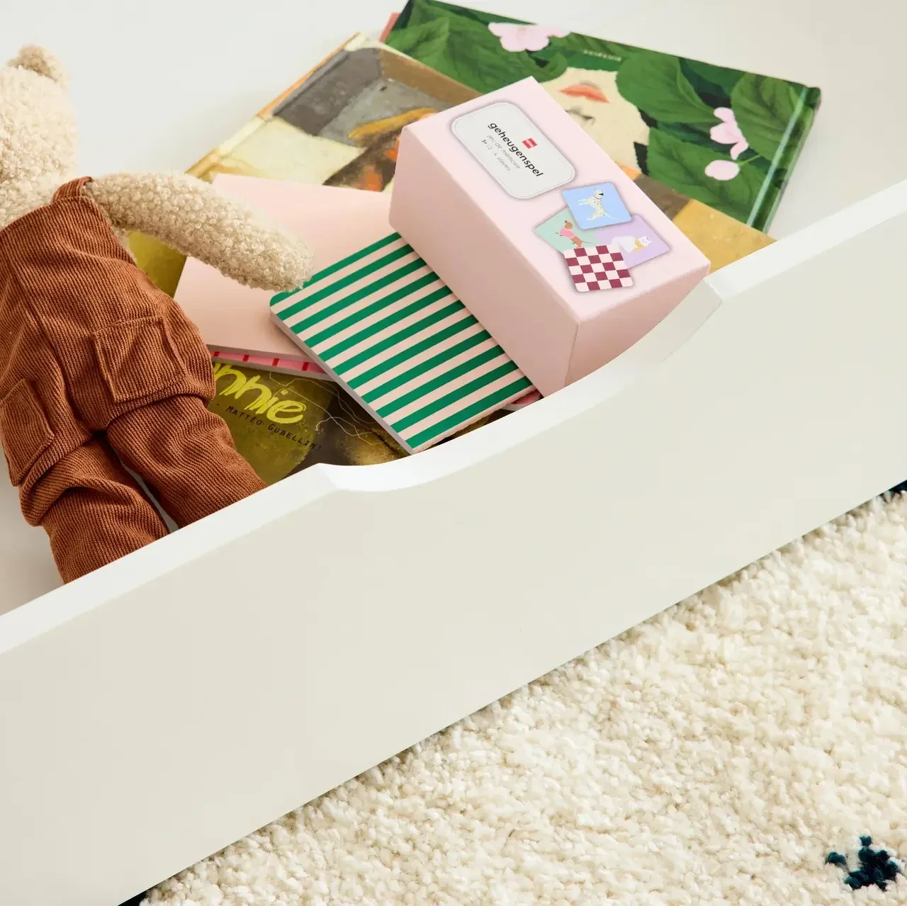 Lot de 2 tiroirs de lit enfant en pin massif vert avec roulettes - Collection Roya