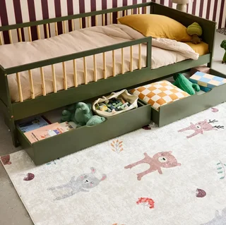 2 tiroirs rangement lit enfant pin massif vert Roya