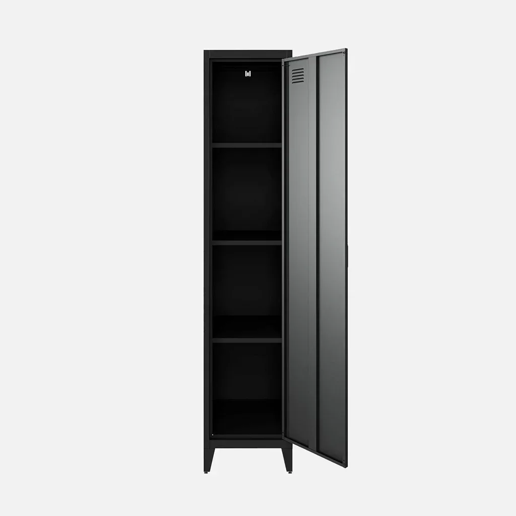 Lotto 3 Armadi Industriali Metallo Nero 4 Scomparti Camera da Letto 38x38x180cm