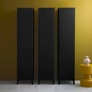 Lotto 3 Armadi Industriali Metallo Nero 4 Scomparti Camera da Letto 38x38x180cm