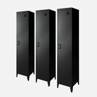 Lotto 3 Armadi Industriali Metallo Nero 4 Scomparti Camera da Letto 38x38x180cm