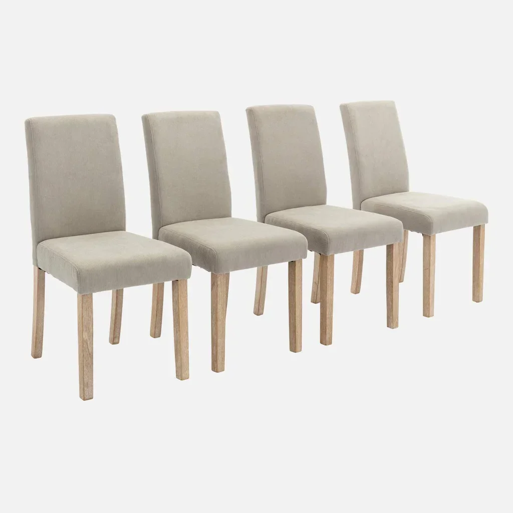 Lot 4 chaises scandinaves Rita bois hévéa cérusé velours côtelé greige