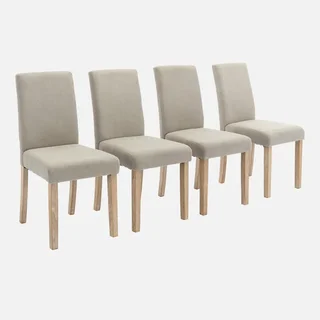 Lot 4 chaises scandinaves Rita bois hévéa cérusé velours côtelé greige