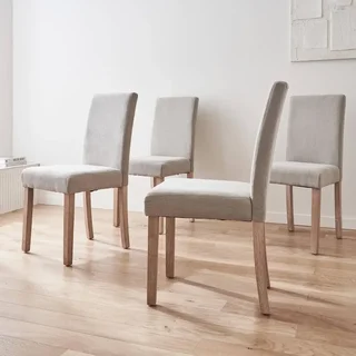 Lot 4 chaises scandinaves Rita bois hévéa cérusé velours côtelé greige