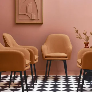 Lot de 4 fauteuils velours côtelé vintage structure métallique Shella