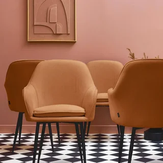 Lot de 4 fauteuils velours côtelé vintage structure métallique Shella