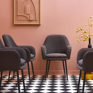 4 fauteuils velours côtelé vintage Shella structure métal
