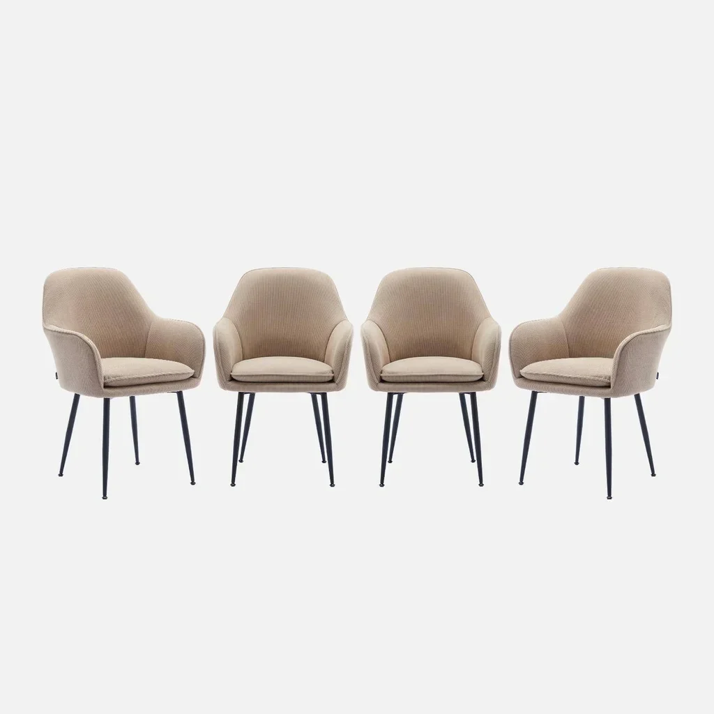 Lot de 4 fauteuils velours côtelé structure métallique vintage Shella