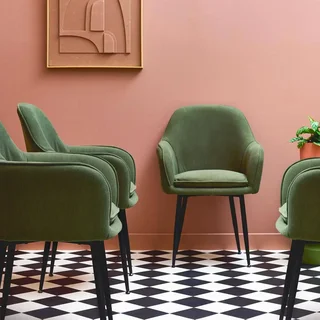 Lot 4 fauteuils velours côtelé structure métal vintage Shella