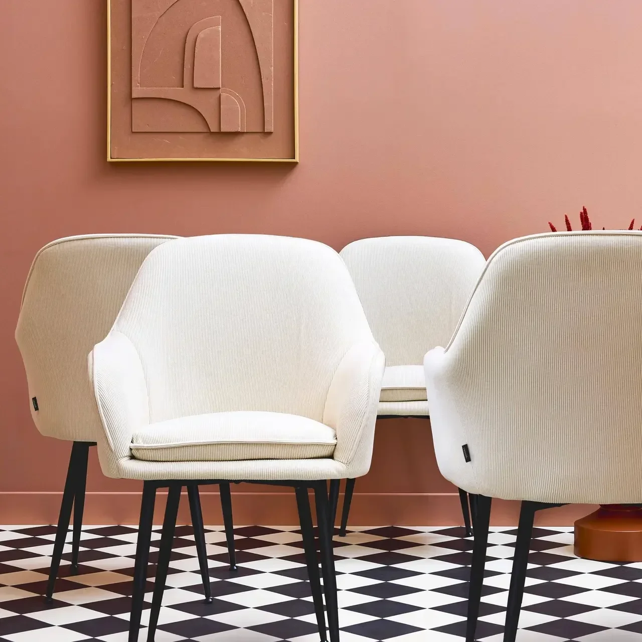 4 fauteuils velours côtelé vintage pieds métal Shella