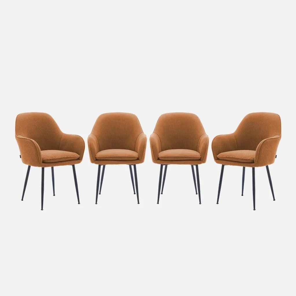Lot de 4 fauteuils velours côtelé vintage structure métallique Shella