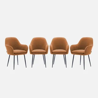 Lot de 4 fauteuils velours côtelé vintage structure métallique Shella