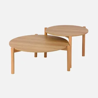 Lot 2 tables basses rondes bois empilables design scandinave Harmony