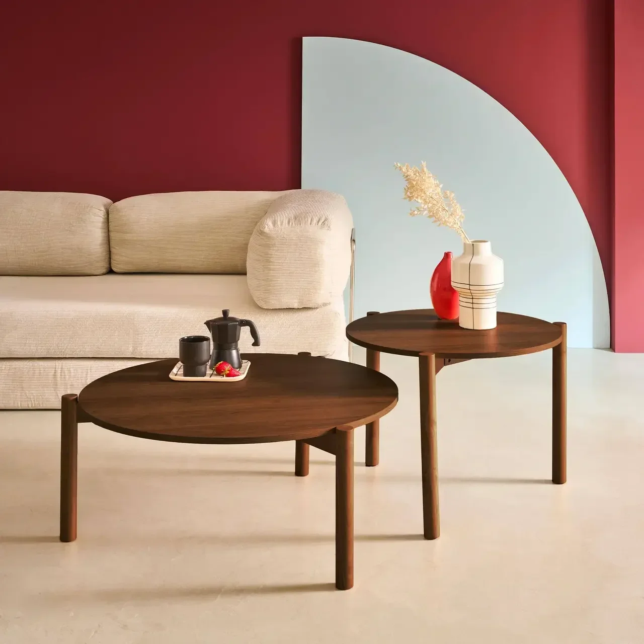 Tables basses rondes bois empilables design Harmony salon
