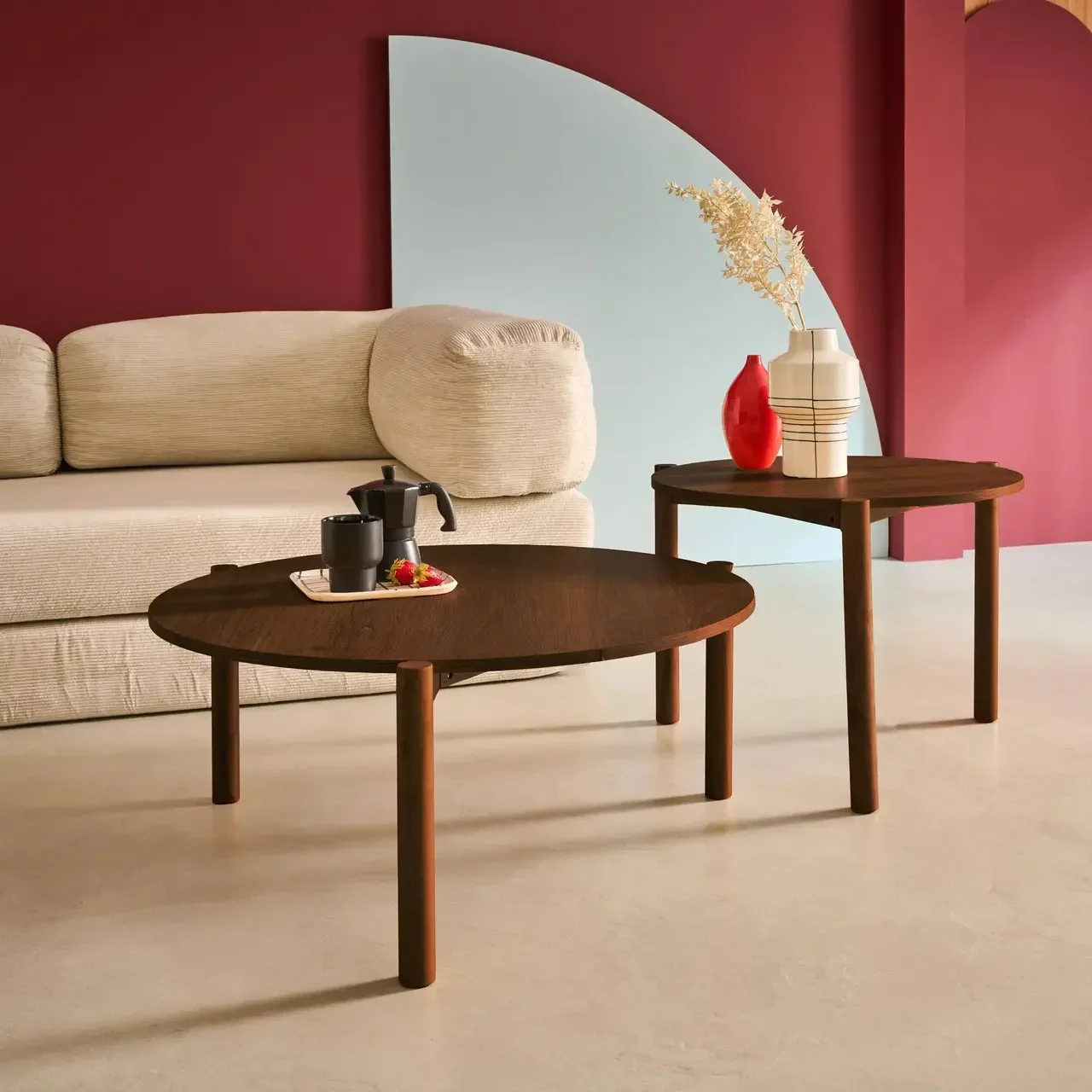 Tables basses rondes bois empilables design Harmony salon