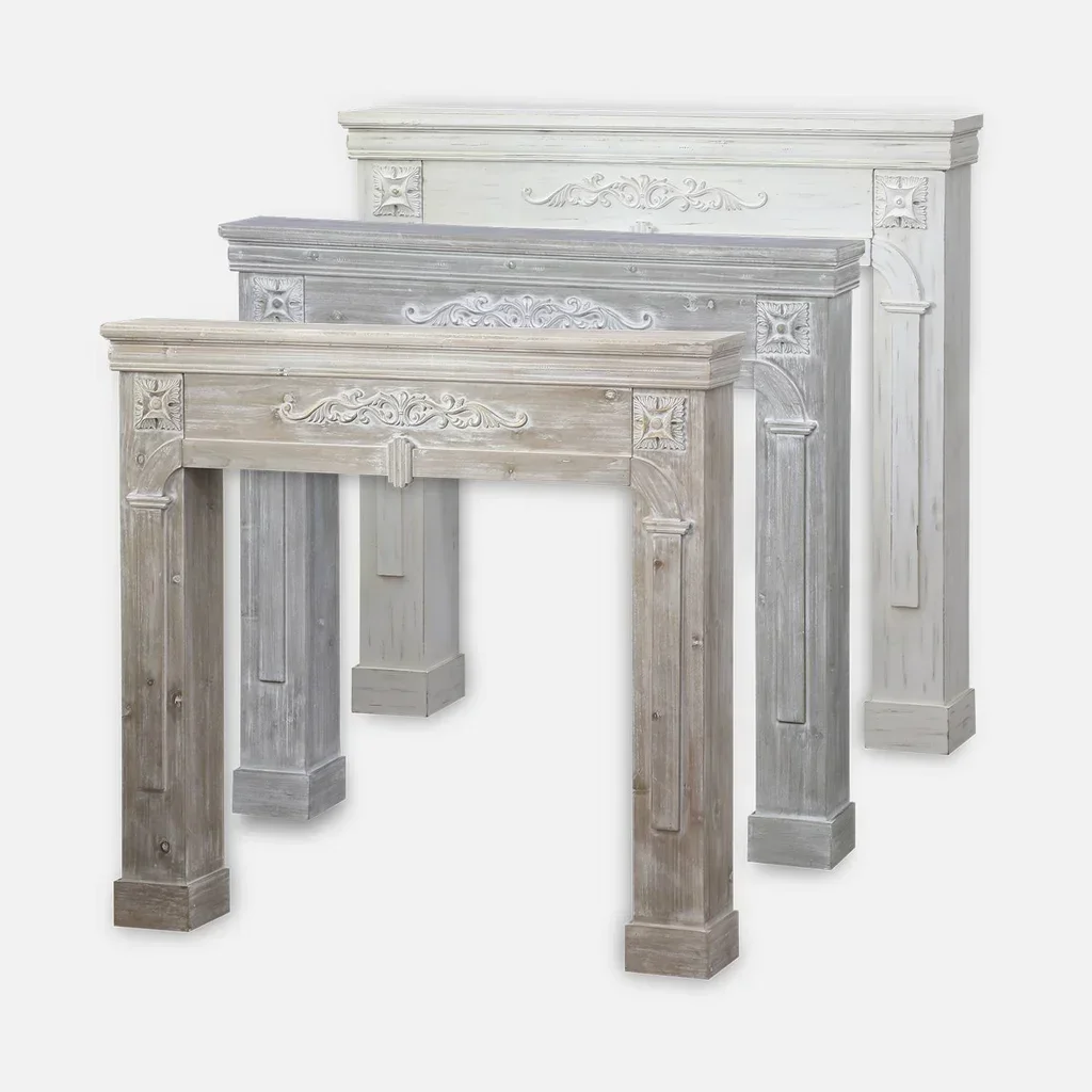 Verwitterter Kaminumrandung Holzoptik, Shabby Chic Landhausstil