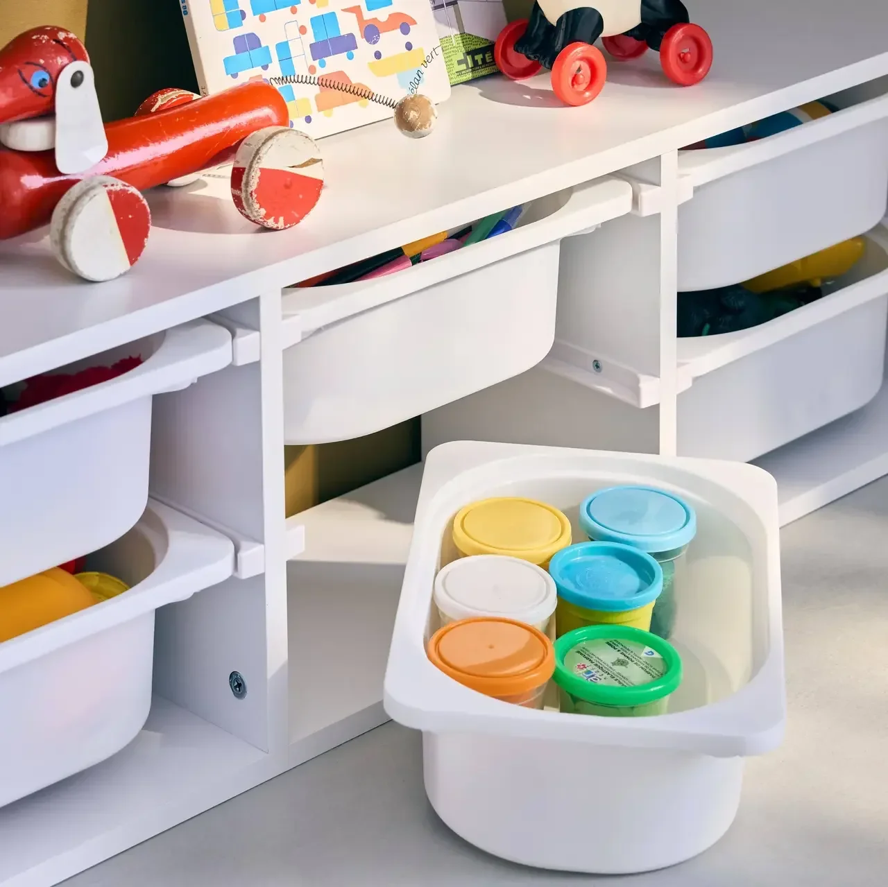 Meuble rangement 6 bacs enfant jouets livres plastique