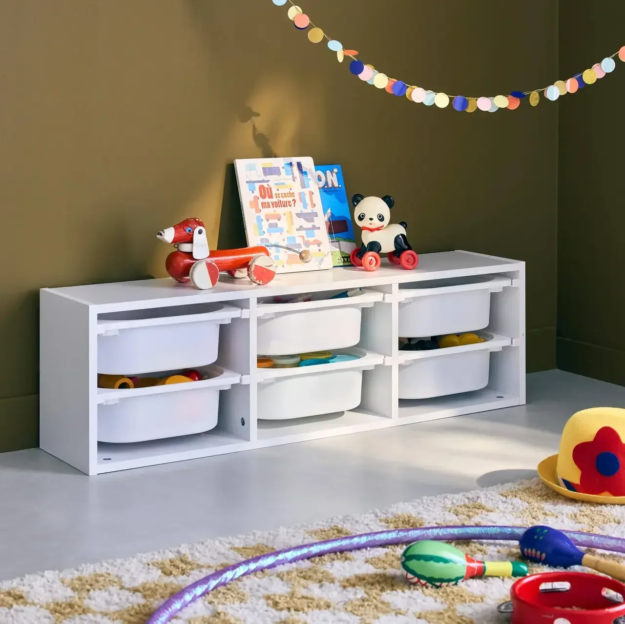Meuble rangement 6 bacs enfant jouets livres plastique