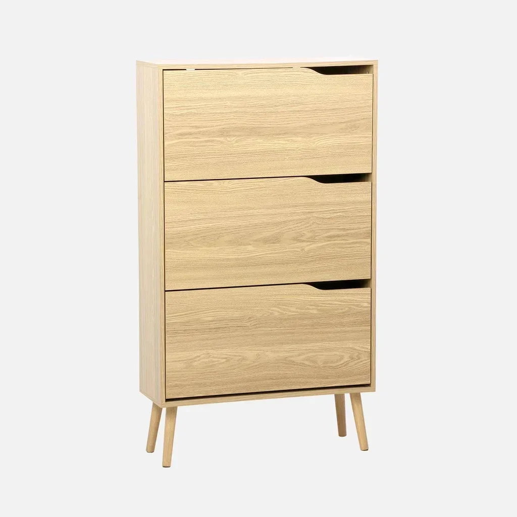 Meuble à chaussures 3 portes abattantes Népal finition noyer style scandinave
