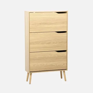 Meuble à chaussures 3 portes abattantes Népal finition noyer style scandinave