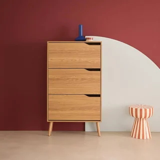 Meuble à chaussures 3 portes abattantes Népal finition noyer style scandinave