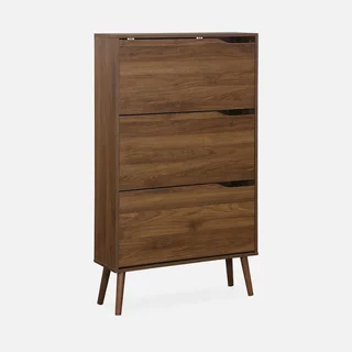 Meuble à chaussures 3 portes abattantes bois noyer style scandinave Népal 18 paires