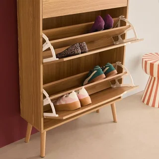 Meuble à chaussures 3 portes abattantes Népal finition noyer style scandinave