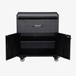 Mobile basso garage Bobby 1 cassetto 2 ante acciaio nero con ruote